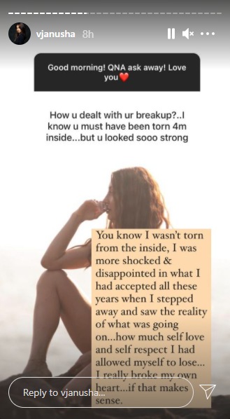 A fan asked Anusha, "How u dealt with ur breakup?"