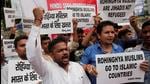 Members of Hindu Sena, a right wing Hindu group, hold placards as they shout slogans during a protest demanding deportation of Rohingya refugees from India, in New Delhi, in 2017. (REUTERS) Members of Hindu Sena, a right wing Hindu group, hold placards as they shout slogans during a protest demanding deportation of Rohingya refugees from India, in New Delhi, in 2017. (REUTERS)