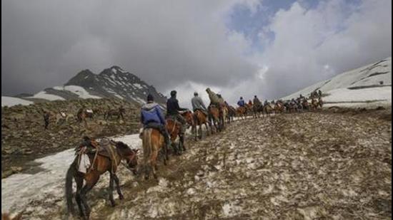 Devotees on their way to Amarnath, in Anantnag district. (File photo) Devotees on their way to Amarnath, in Anantnag district. (File photo)
