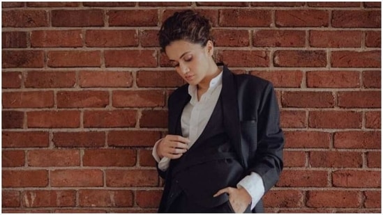 Taapsee Pannu shares an image of herself wearing a classic power suit (Instagram/ taapsee ) Taapsee Pannu shares an image of herself wearing a classic power suit (Instagram/ taapsee )