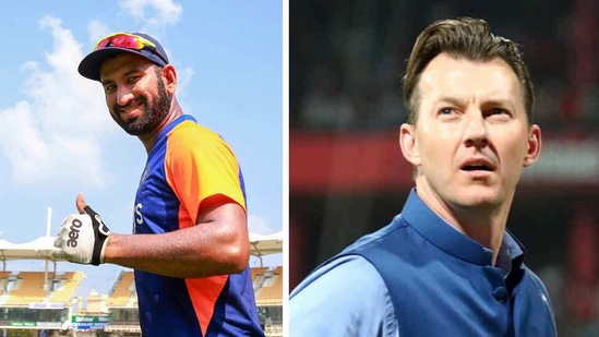Cheteshwar Pujara and Brett Lee. (PTI/BCCI)