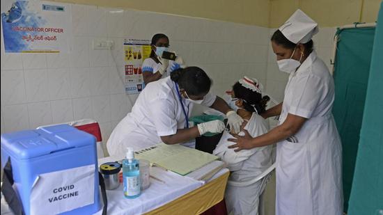A medical worker inoculates a nurse with a Covid-19 coronavirus vaccine at Osmania General Hospital in Hyderabad. (File photo)