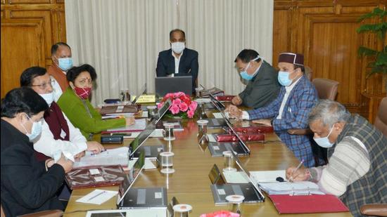 Himachal Pradesh chief minister Jai Ram Thakur presiding over the cabinet meeting in Shimla on Friday. (HT Photo) Himachal Pradesh chief minister Jai Ram Thakur presiding over the cabinet meeting in Shimla on Friday. (HT Photo)