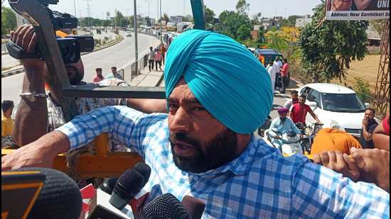 Lakha Sidhana during a rally in Sangrur district on Friday.