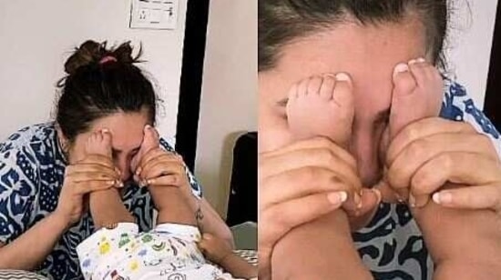 Anita with her two-month-old son, Aaravv.