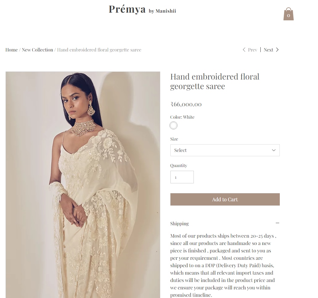 Gauahar's saree is worth  ₹66k (premyabymanishii.com)