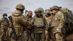 Ukrainian President Volodymyr Zelenskiy visits the war-hit Donbas region amid tensions over Russia's troops' movement.(AP) Ukrainian President Volodymyr Zelenskiy visits the war-hit Donbas region amid tensions over Russia's troops' movement.(AP)