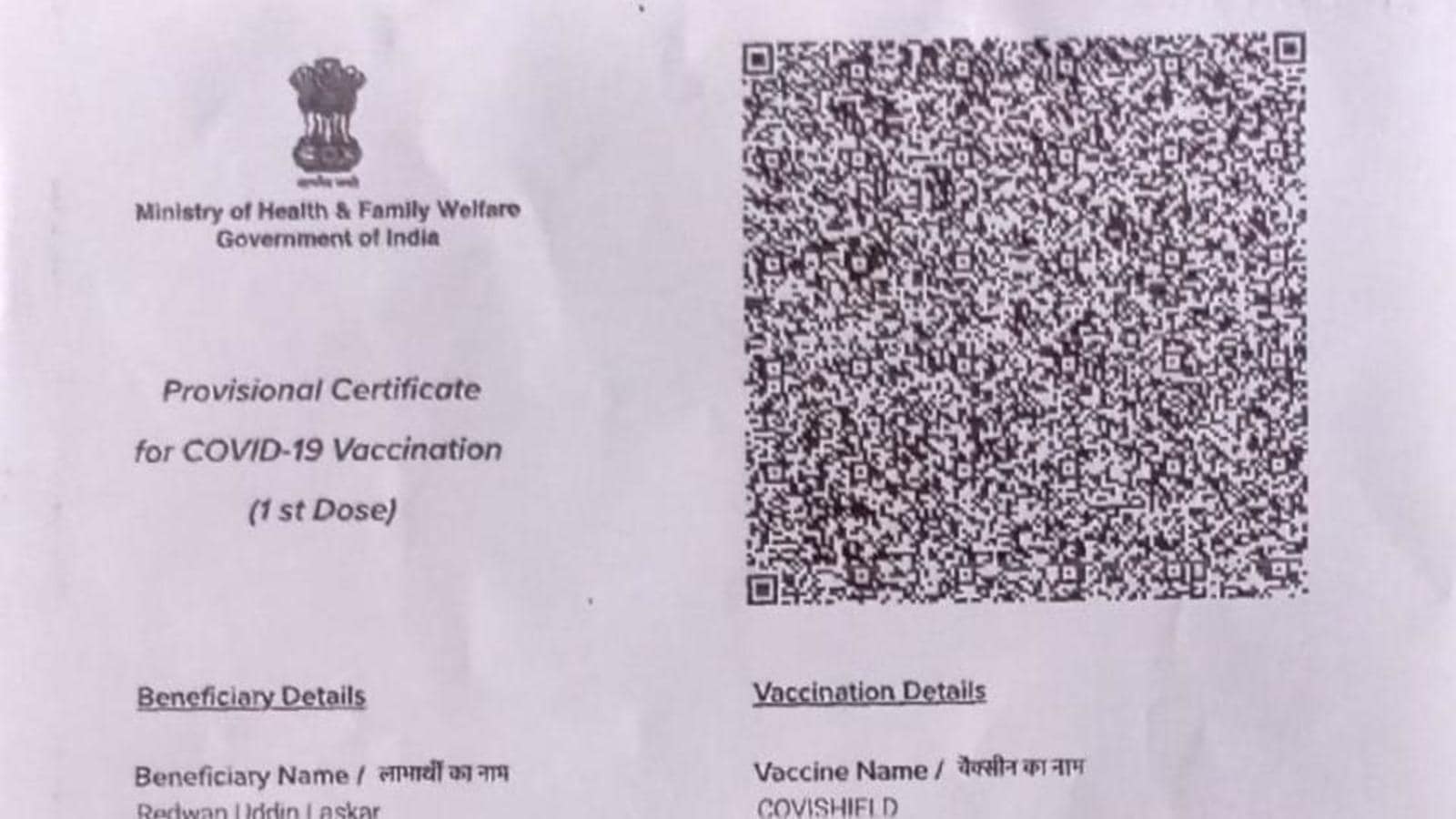 Covid vaccination Certificate