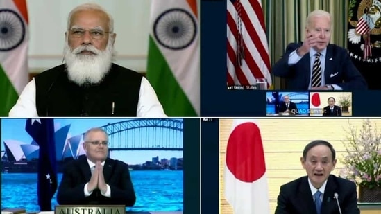 Prime Minister Narendra Modi takes part in the First Quad Leaders’ Virtual Summit with US President Joe Biden, Australian PM Scott Morrison and Japanese PM Suga. (ANI) Prime Minister Narendra Modi takes part in the First Quad Leaders’ Virtual Summit with US President Joe Biden, Australian PM Scott Morrison and Japanese PM Suga. (ANI)