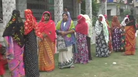 As voting began in the morning, long queues started form outside polling stations where polling will continue till 6.30 pm. (Twitter.com/ANI) As voting began in the morning, long queues started form outside polling stations where polling will continue till 6.30 pm. (Twitter.com/ANI)