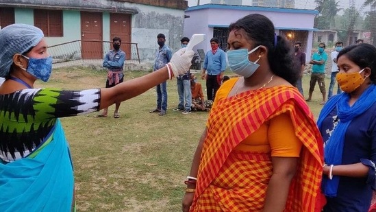 Total 44 seats including nine seats in Howrah district, 11 in South 24 Parganas, five in Alipurduar, nine in Cooch Behar and 10 in Hooghly, are holding polls on Saturday. It is being held amid strict adherence to Covid-19 protocols. (PTI) Total 44 seats including nine seats in Howrah district, 11 in South 24 Parganas, five in Alipurduar, nine in Cooch Behar and 10 in Hooghly, are holding polls on Saturday. It is being held amid strict adherence to Covid-19 protocols. (PTI)