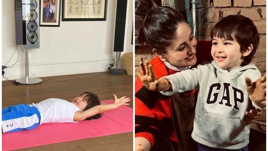 Kareena Kapoor Khan shared a picture of Taimur stretching on a yoga mat.