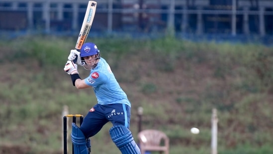 Steve Smith of Delhi Capitals bats during training. (Twitter/Delhi Capitals)