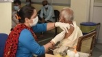 A man receives a Covid-19 vaccine at Polyclinic vaccination centre in Sector-31 near Huda market in Gurugram on April 11. India on April 10 became the third country in the world after the United States and China to have administered 100 million doses of the coronavirus vaccine. A man receives a Covid-19 vaccine at Polyclinic vaccination centre in Sector-31 near Huda market in Gurugram on April 11. India on April 10 became the third country in the world after the United States and China to have administered 100 million doses of the coronavirus vaccine.