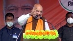 Union home minister Amit Shah addresses during an election campaign ahead of the fifth phase of the West Bengal Assembly election, at Basirhat in North 24 Paraganas on Sunday. (ANI Photo) Union home minister Amit Shah addresses during an election campaign ahead of the fifth phase of the West Bengal Assembly election, at Basirhat in North 24 Paraganas on Sunday. (ANI Photo)