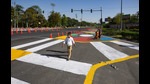 A section of the Delhi Gate intersection has been painted and demarcated with traffic cones on a trial basis, to encourage pedestrianisation. (Photo: Amal KS/HT) A section of the Delhi Gate intersection has been painted and demarcated with traffic cones on a trial basis, to encourage pedestrianisation. (Photo: Amal KS/HT)