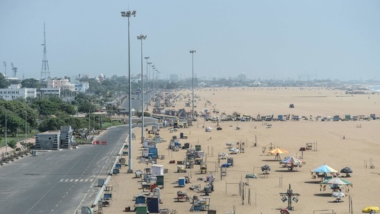 The deserted Marina beach is seen after a lockdown was imposed as a preventive measure against the spread of the coronavirus in Chennai on April 11. India's tally of more than 13.35 million cases is the third-highest globally, behind only Brazil and the United States. (Arun Sankar / AFP) The deserted Marina beach is seen after a lockdown was imposed as a preventive measure against the spread of the coronavirus in Chennai on April 11. India's tally of more than 13.35 million cases is the third-highest globally, behind only Brazil and the United States. (Arun Sankar / AFP)