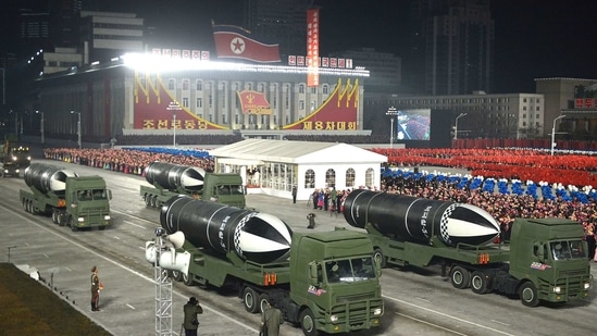 This file photo released by the North Korean govt on January 15 shows what appears to be submarine-launched ballistic missiles during a military parade celebrating the 8th Congress of the Workers' Party of Korea (WPK) in Pyongyang.(AFP PHOTO/KCNA VIA KNS) This file photo released by the North Korean govt on January 15 shows what appears to be submarine-launched ballistic missiles during a military parade celebrating the 8th Congress of the Workers' Party of Korea (WPK) in Pyongyang.(AFP PHOTO/KCNA VIA KNS)