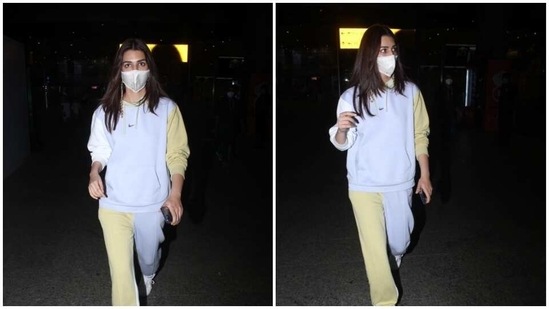 Kriti Sanon was recently spotted at the Mumbai airport and saying that the actor took the athleisure airport fashion a notch higher won't be wrong. (Varinder Chawla)