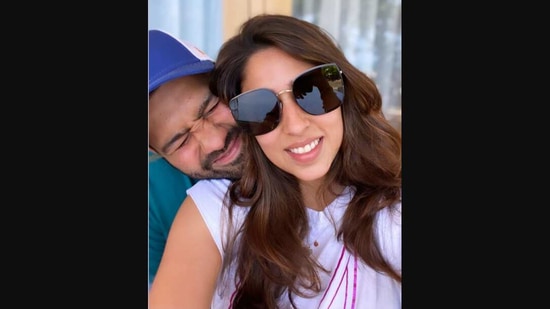 IPL 2021: The image shows Ritika Sajdeh with her husband Rohit Sharma.(Instagram/@ritssajdeh)