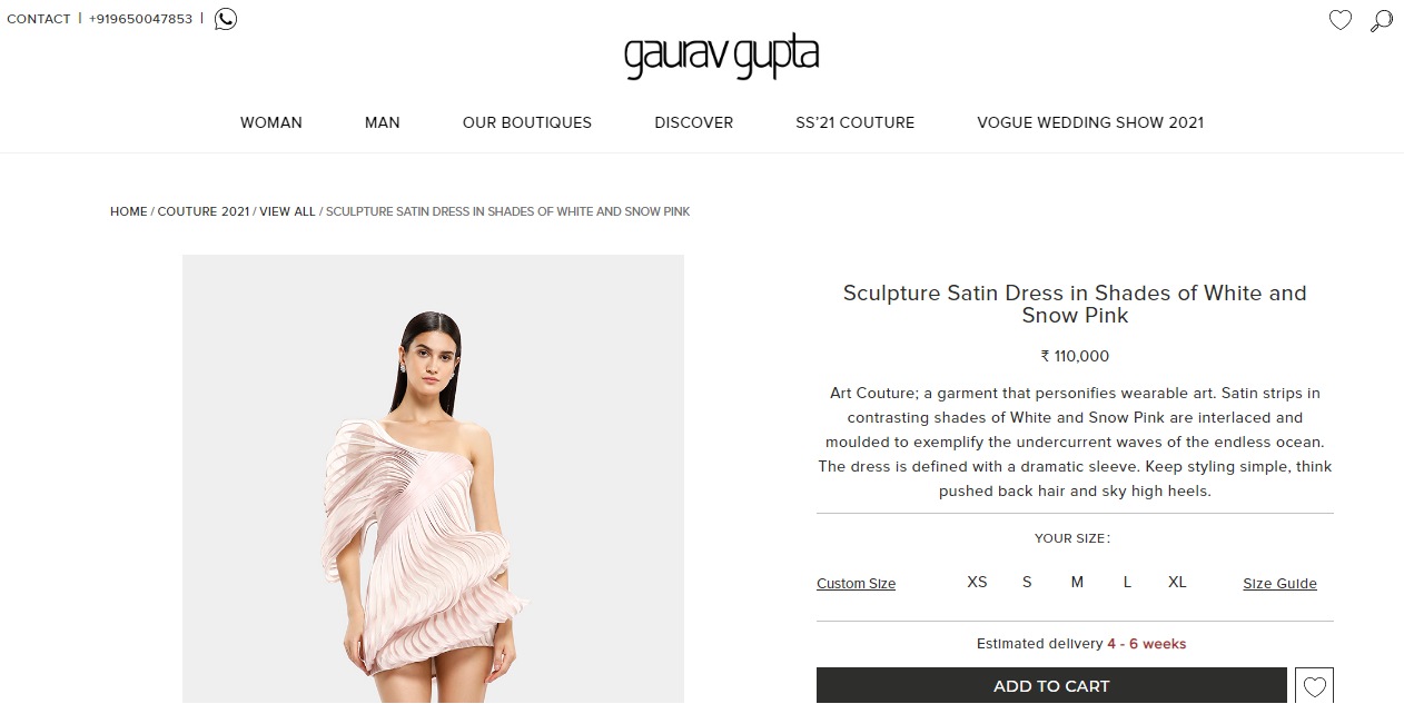 Alaya F's sculpted one-shoulder satin dress from Gaurav Gupta (gauravguptastudio.com)