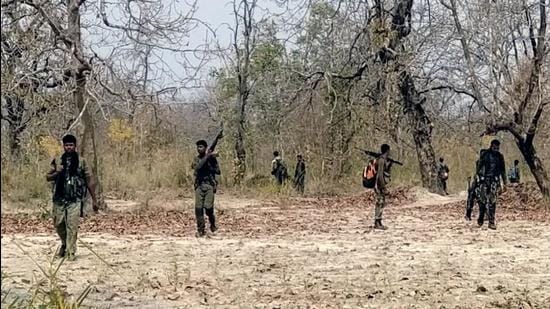 Security personnel at the site of Maoist attack at Sukma-Bijapur border on April 4. (File photo) Security personnel at the site of Maoist attack at Sukma-Bijapur border on April 4. (File photo)