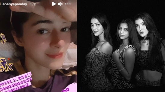 Ananya Panday is missing her best friends Suhana Khan and Shanaya Kapoor as she watches Kolkata Knight Riders play. 