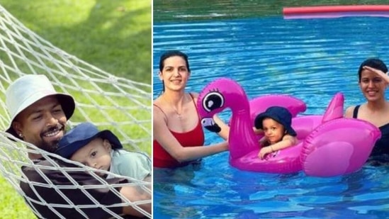 Natasa Stankovic and Hardik Pandya with son, Agastya.