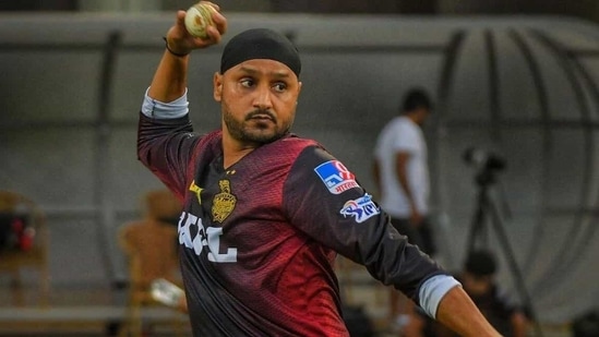 Harbhajan Singh during one of KKR's practice sessions(KKR/Twitter)