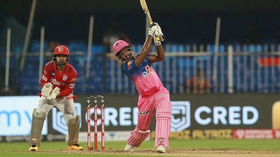 Sanju Samson hits one into the stands during IPL 2020. (IPL) Sanju Samson hits one into the stands during IPL 2020. (IPL)