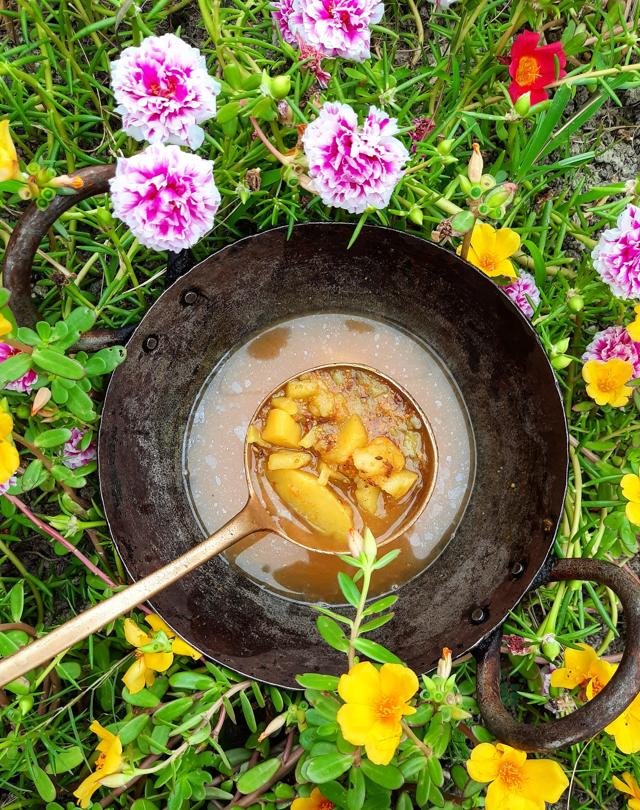 One of the most popular pahari dish, aloo mooli ki thechwani is a must try. One of the most popular pahari dish, aloo mooli ki thechwani is a must try.