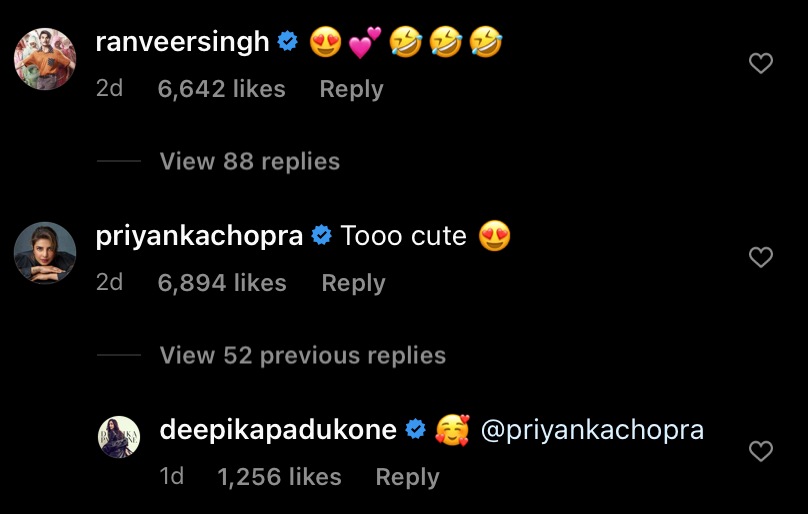 Priyanka and Ranveer on Deepika's post.