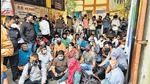 Relatives and friends of Covid patients stage a protest at the Gadikhana medical store as the Remdesivir injection was not available at stores, on Monday morning. (HT PHOTO) Relatives and friends of Covid patients stage a protest at the Gadikhana medical store as the Remdesivir injection was not available at stores, on Monday morning. (HT PHOTO)