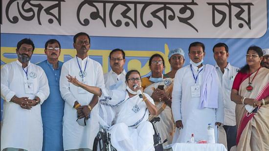 West Bengal CM and TMC chief Mamata Banerjee during an election campaign rally at Jotram, in Bardhaman, last week. (File photo)