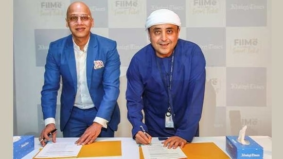 FilMe and Khaleej Times officials at the deal signing ceremony FilMe and Khaleej Times officials at the deal signing ceremony