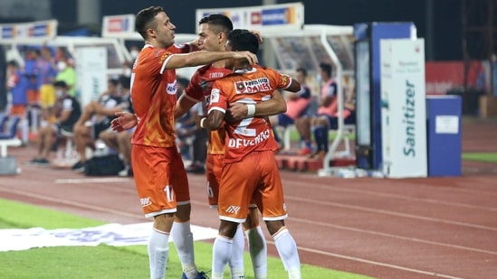 Ishan Pandita celebrates his goal with team players during the 7th season of the Indian Super League between Chennaiyin FC and FC Goa. (PTI) Ishan Pandita celebrates his goal with team players during the 7th season of the Indian Super League between Chennaiyin FC and FC Goa. (PTI)