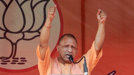 Uttar Pradesh CM Yogi Adityanath addresses an election campaign rally for Assembly polls in South 24 Parganas, Saturday, April 3, 2021. (PTI) Uttar Pradesh CM Yogi Adityanath addresses an election campaign rally for Assembly polls in South 24 Parganas, Saturday, April 3, 2021. (PTI)