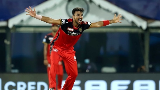 Harshal Patel appeals for the wicket of Hardik Pandya during Indian Premier League 2021 match between Mumbai Indians and Royal Challengers Bangalore, at M. A. Chidambaram Stadium in Chennai, (PTI)