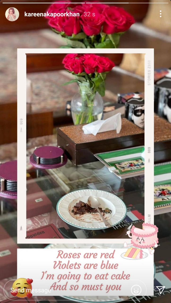 Kareena Kapoor shares a picture of a slice of cake. Kareena Kapoor shares a picture of a slice of cake.