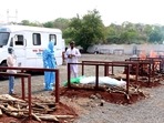 It wasn’t immediately clear whether the bodies were tested for Covid-19, in keeping with an Indian Council of Medical Research guideline issued last year during the first wave of the pandemic.. (ANI Photo)