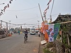 Tengua market area decorated with TMC flag at Nandigram in East Medinipur district. Tengua market area decorated with TMC flag at Nandigram in East Medinipur district.