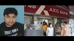 Guard Sunil Kumar and the Axis Bank branch in Sector 34, Chandigarh, from where he stole <span class='webrupee'>₹</span>4.04 crore on Sunday. (HT Photo) Guard Sunil Kumar and the Axis Bank branch in Sector 34, Chandigarh, from where he stole <span class='webrupee'>₹</span>4.04 crore on Sunday. (HT Photo)