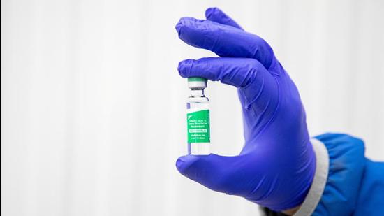 A file photo of a vial of the AstraZeneca Covid-19 vaccine being displayed at a facility in Milton, Ontario, Canada. (REUTERS) A file photo of a vial of the AstraZeneca Covid-19 vaccine being displayed at a facility in Milton, Ontario, Canada. (REUTERS)