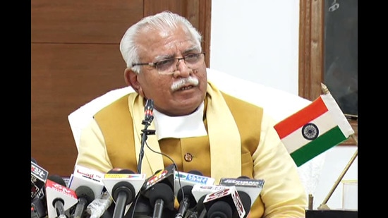 Chief minister Manohar Lal Khattar presided over a meeting of the high power land purchase committee to buy the land available on e-Bhoomi portal for AIIMS, Rewari. (PTI)