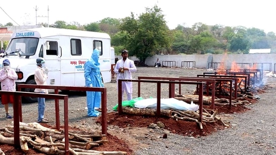 It wasn’t immediately clear whether the bodies were tested for Covid-19, in keeping with an Indian Council of Medical Research guideline issued last year during the first wave of the pandemic.. (ANI Photo)