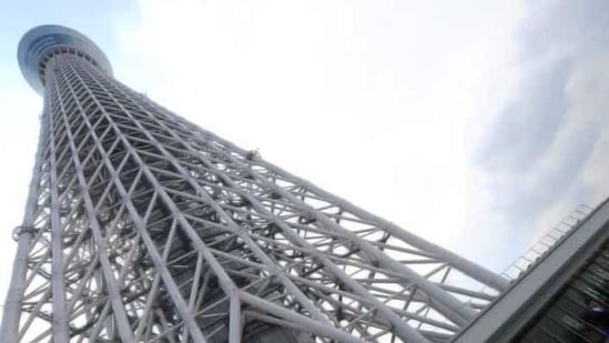 A photographer lies on the ground to take picures on the foot of the Tokyo Sky Tree, the world's tallest TV tower and second-highest building, in Tokyo. The 634-metre (2080-foot) new landmark in the Japanese capital was opened to the press before the grand opening on May 22. AFP Photo Toru Yamanaka