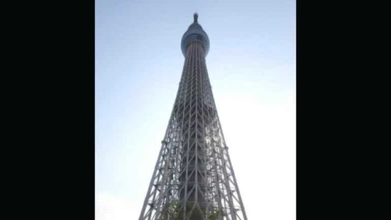 The tower structures of the Tokyo Sky Tree are seen through the top window of the elevator on the way to the 450-meter (1,476 feet)-high observation deck during a press preview in Tokyo. The world's tallest freestanding broadcast structure that stands 634-meter (2,080 feet) will open to the public in May. AP Photo Itsuo Inouye
