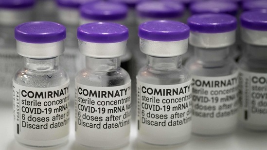 Vials of the Pfizer/BioNTech vaccine in a cold room before being packaged for shipping. (AFP) Vials of the Pfizer/BioNTech vaccine in a cold room before being packaged for shipping. (AFP)