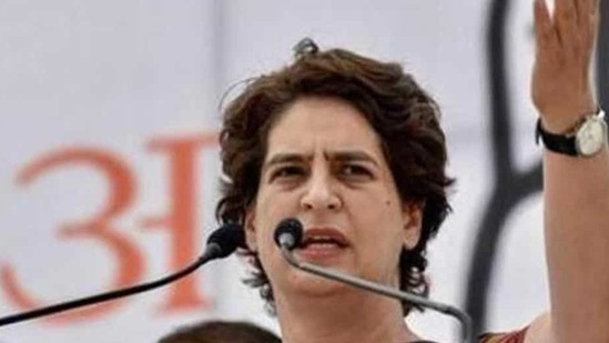 Agra: Congress General Secretary Priyanka Gandhi Vadra addresses a public meeting at Mandi Samiti Ground, Jarar, in Agra district, Monday, April 15, 2019. (PTI Photo)(PTI4_15_2019_000107B) (PTI)