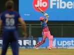 Chris Morris of Rajasthan Royals plays a shot during the IPL against Delhi Capitals(IPL / Twitter) Chris Morris of Rajasthan Royals plays a shot during the IPL against Delhi Capitals(IPL / Twitter)
